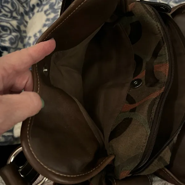 Strada Brown Canvas Shoulder Bag W/ Faux Leather Accents - Image 6