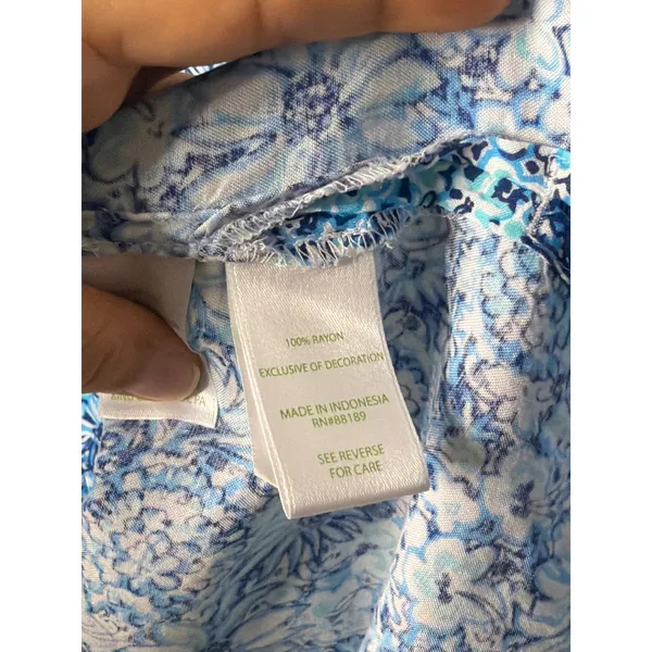Lilly Pulitzer Blue Floral Crochet Lace Trim Bell Sleeve Tunic Top - Image 3