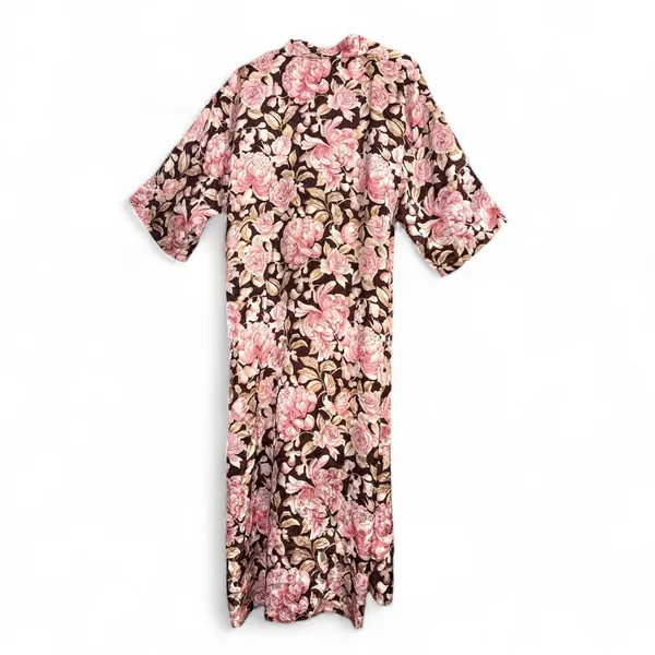 Floral Rose Brown Satiny Vintage Robe Kimono size Small/Medium - Image 3