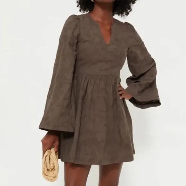 Tuckernuck Hyacinth House Brown Flare Sleeve Mini Dress - Image 3