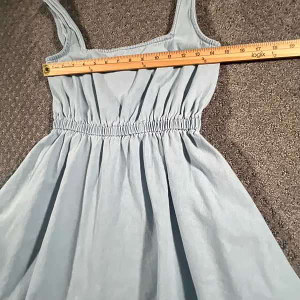 ASOS Denim Skater Dress Womens 4 Light Blue Elastic Waist Cotton Pockets Boho - Image 8