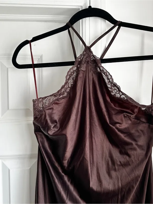 Reformation Aara Silk Halter Maxi Dress Chocolate Brown - Image 5