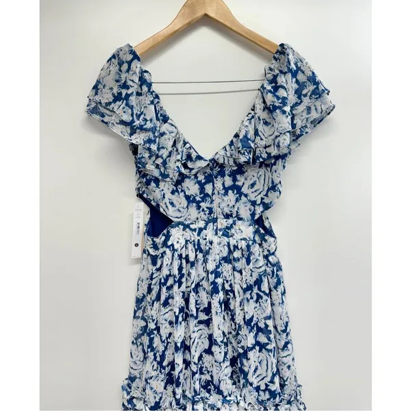Aqua Dress Womens Size XS Formal Gown Maxi Tiered Blue White Metallic NWT‎ - Image 5
