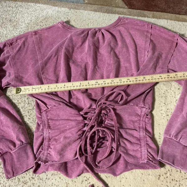 Gilded Intent Mauve Mineral Wash‎ Corset Lace Up Back Long Sleeve Top PDI23007B - Image 2