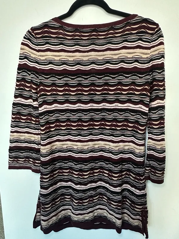 White House Black Market Striped Keyhole Knit Tunic Sweater Maroon Black Size M - Image 4