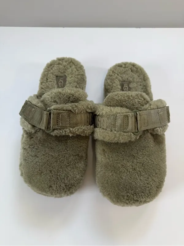 UGG women’s Olive Green Fuzz Clog Slippers - Image 3