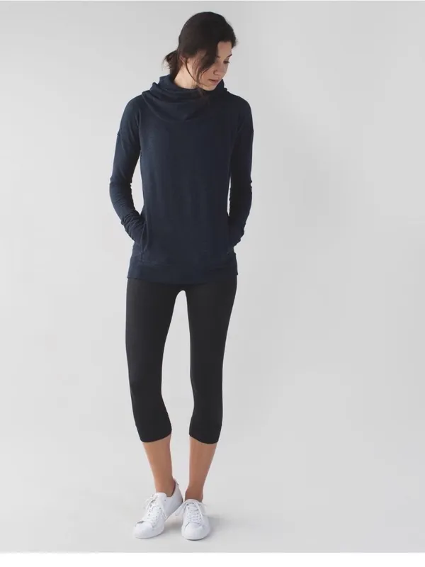 Lululemon Stress Less Hoodie Heathered Naval Blue Size 12 - Image 8