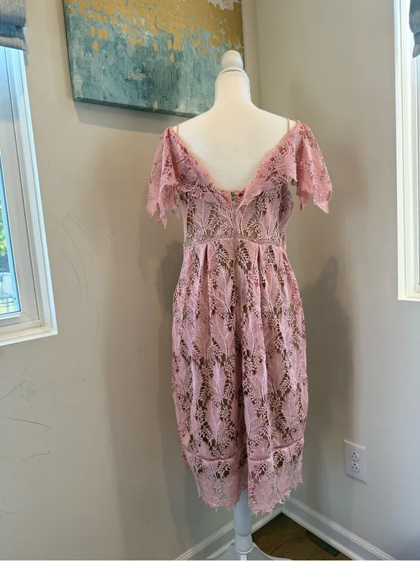 Motherhood Maternity Pink Lace Off-Shoulder Midi Maternity Dress M - Image 3
