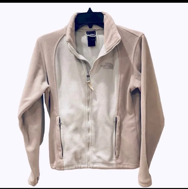 North Face Tan Cream Colorblock Fleece Jacket Coat All Season M - Image 2