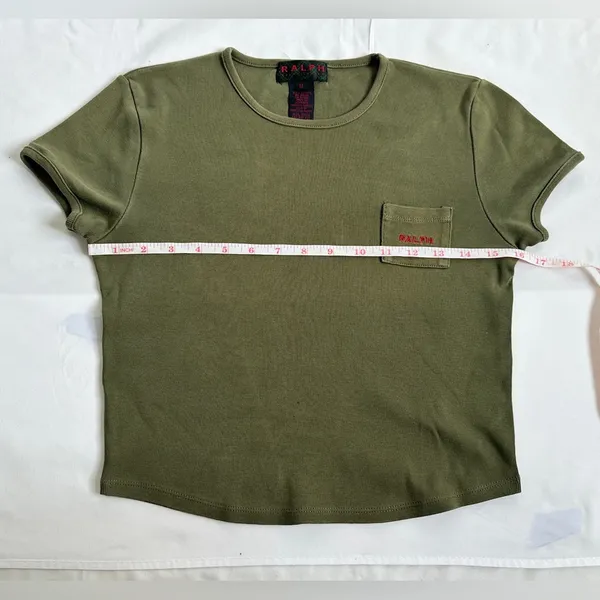 Ralph Lauren Vintage 90s Cropped Logo Pocket Tee - Olive - M - Image 8