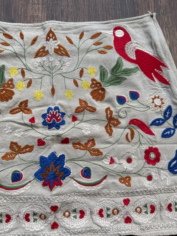 Altar'd State Women’s Tan Linen Blend Embroidered Bird Flower Mini Skirt -Size M - Image 3