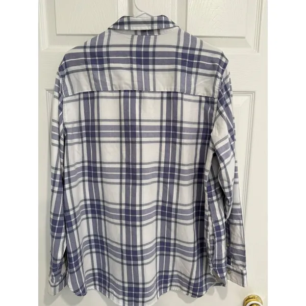 Womens‎ Flannel Snap Front Shirt Blue White Fleece - Image 6