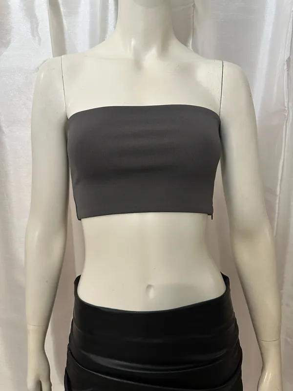 ZARA NWT Gray Strapless Tube Crop Top Size Small | Bandeau Stretch Ribbed - Image 2
