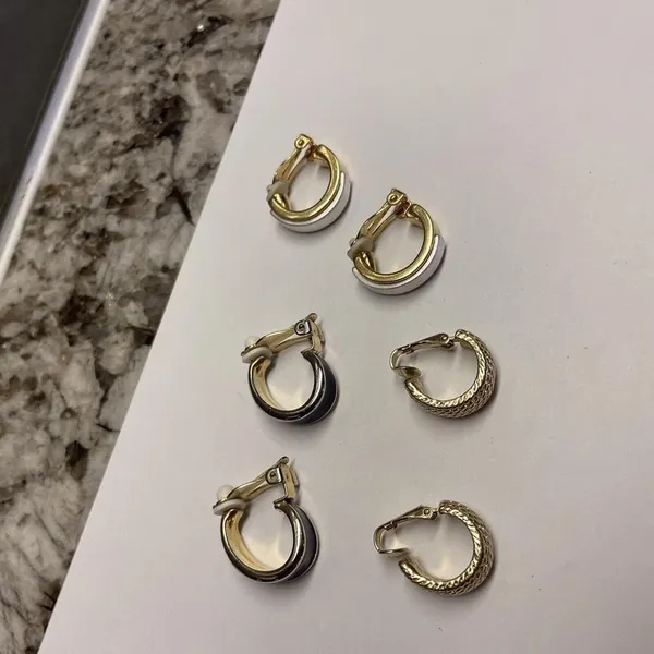 Lot Of 3 Pretty Clip On Clip-on Non Pierced Earrings Hoop - Gold Tone - Image 5