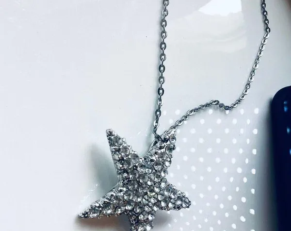 Large Crystal Star Pendant with Matching Chain Silver - Image 3