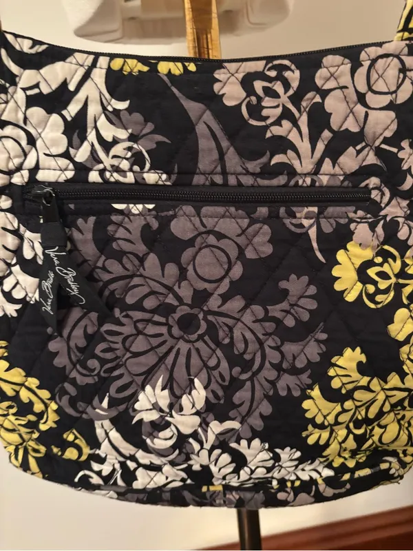Vera Bradley Black, Cream and Yellow Floral Quilted Crossbody Bag - Image 4