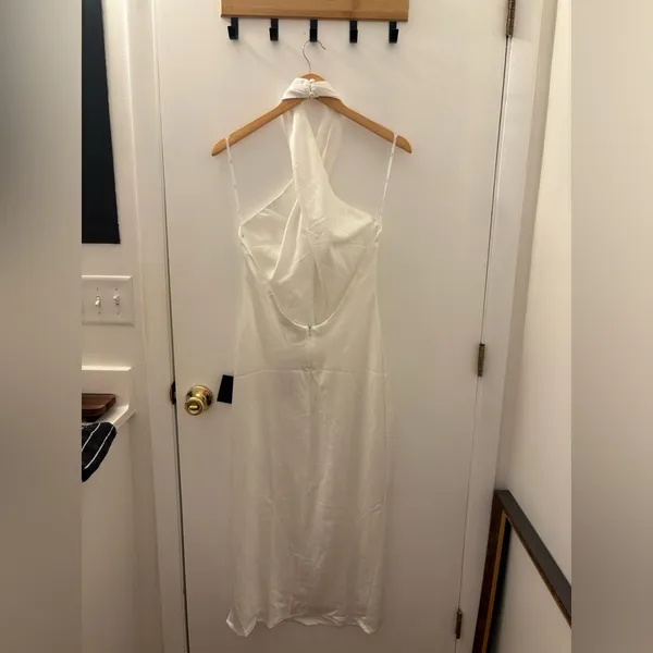 Lulus Beyond Classy White Satin Halter Midi Dress Size Large Bridal Bachelorette - Image 4