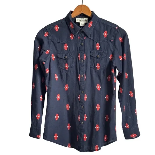 Ariat Real Mesmeric M Navy Blue Geometric Embroidered Western Shirt Long Sleeve - Image 2