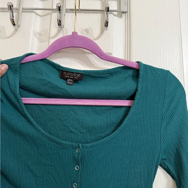 Topshop Teal Green Ribbed Long Sleeve Bodysuit - Image 5
