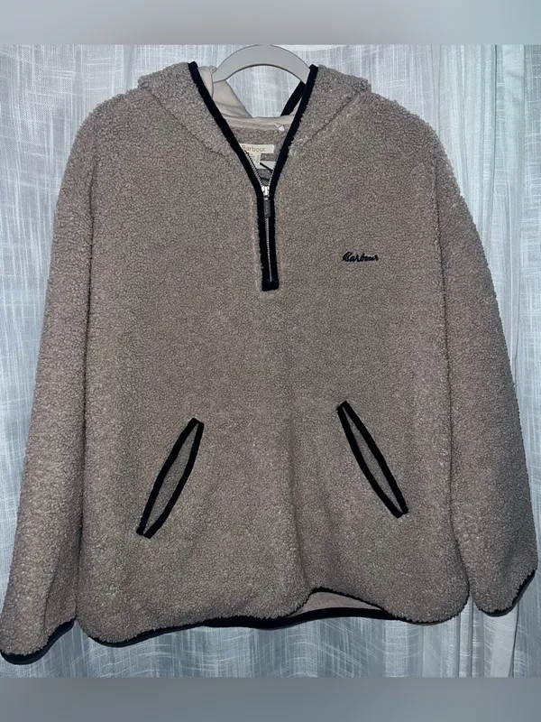 Barbour Explorer Castanesa Fleece cream oatmeal Hooded Quarter Zip Women’s - Image 3
