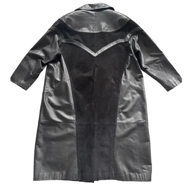 VTG Venezia 2X Black Leather Suede Trench Coat Western Matrix Goth 90s Mob Wife - Image 4