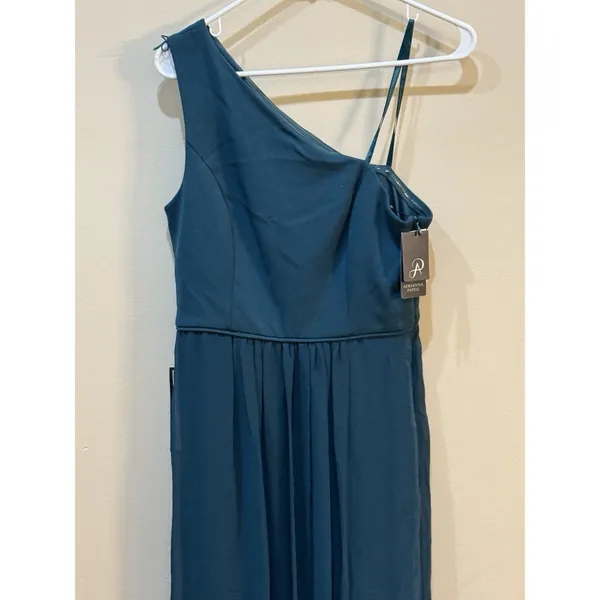 Adrianna Papell One Shoulder Chiffon Long Gown Hunter Size 8 Formal Wedding - Image 5