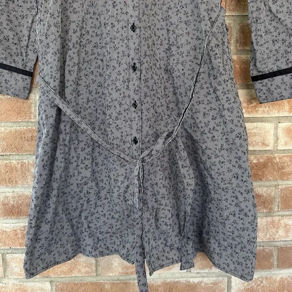 Brooks Brothers Floral Striped Button Up Shirt Dress Tie Waist Sz 8 - Image 2