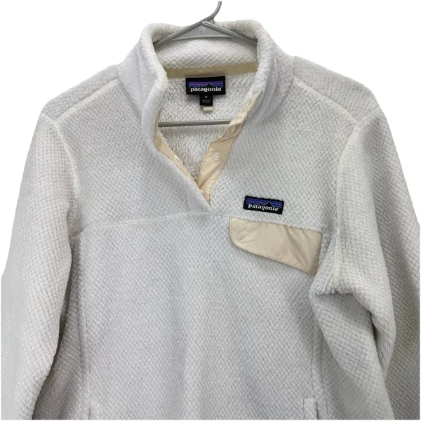 Patagonia Re Tool Ivory Cream Snap‎ Pullover Fleece Fuzzy Jacket Size MEDIUM - Image 4