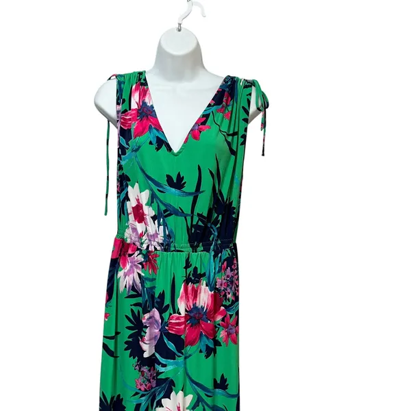 Iman Global Chic Floral Maxi Dress Green‎ Pink V-Neck Sleeveless Plus 1X - Image 4