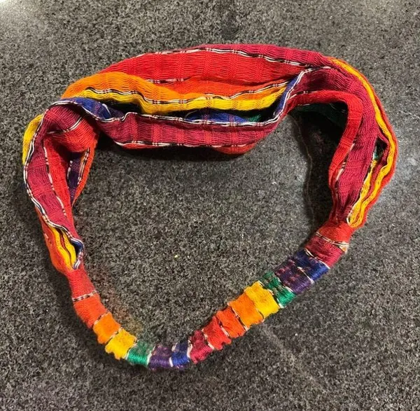 Unbranded Fair Trade Handmade Woven Threaded Fabric Rainbow Stretchy Headband - Image 2