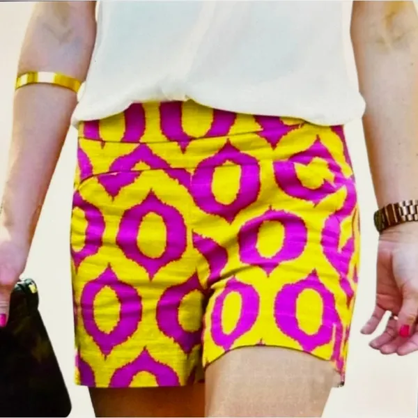 Anthropologie 'Cartonnier' Tailored Remy Shorts Hot Pink Yellow Green sz 4 - Image 4