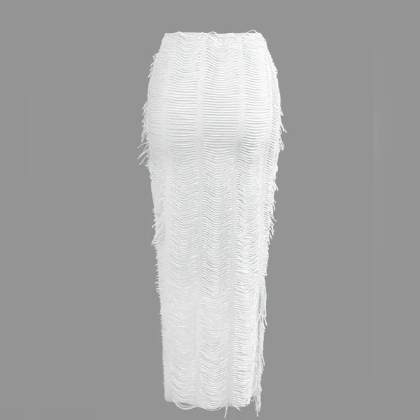 Micas Distressed V-neck Cap Sleeve Crop Top And Slit Maxi Skirt Set - Image 5