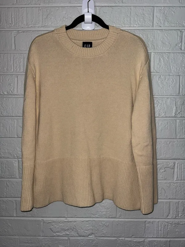 GAP Women's Knit Cotton Sweater Pull over Long Sleeve Taupe Sz M ✨ - Image 2