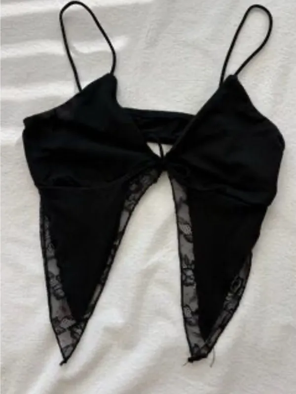 SheIn Black Lace Cutout Halter Crop Cami Top S Y2K Whimsigoth Fairygrunge Witchy - Image 3