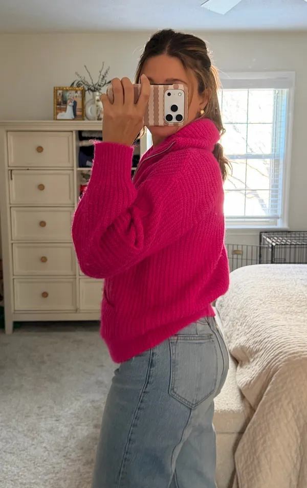 Old Navy Hot pink zip up collared sweater - Image 3