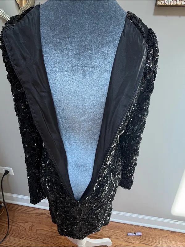 Vintage silk long sleeve black fully beaded dress gown cocktail party elegant - Image 6
