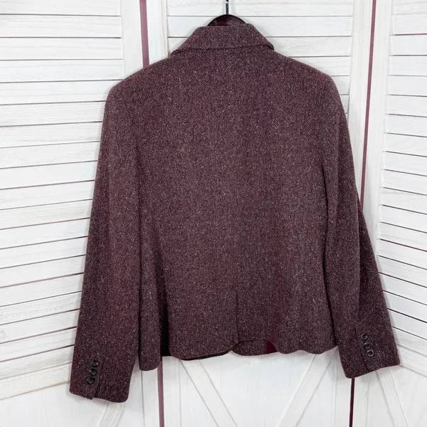 Vintage L.L. Bean Tweed‎ Blazer Large Burgundy Herringbone Wool Silk Blend Maroo - Image 9