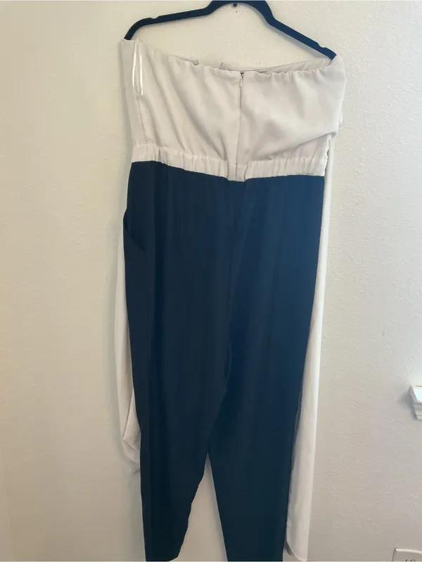 VENUS Two-Tone Strapless Jumpsuit in White & Black - Image 8