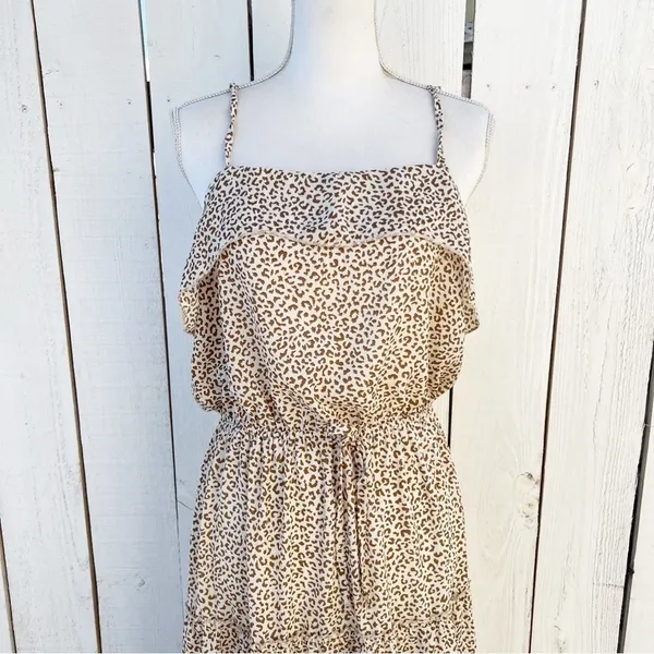 Shein‎ Dress Large Leopard Print Ruffle Tiered Midi Tie Strap Boho - Image 3