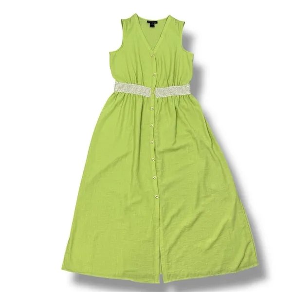 Stella & Julie Button Front Sleeveless Maxi Dress Lime Green Large‎ - Image 12