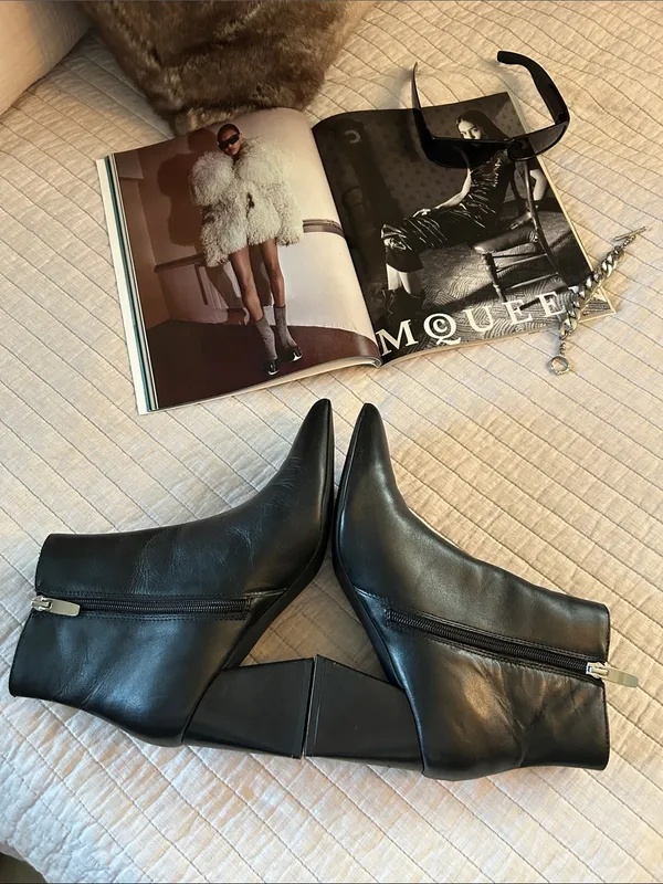 Steve Madden NIX black leather pointed toe retro block heel ankle boots 8.5 - Image 6