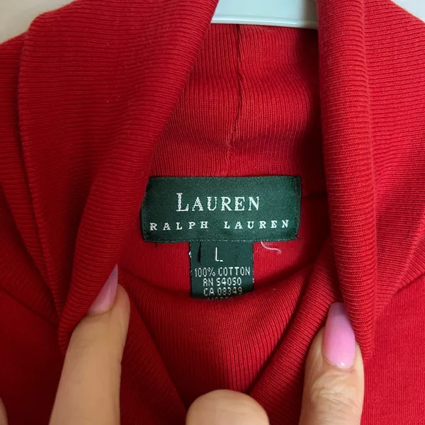 Vintage Lauren Ralph Lauren Red Turtleneck Sweater Womens L Crest Logo Cotton - Image 8