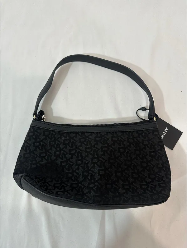 DKNY Black Baguette Hand Bag Purse Y2k Monogram Chic - Image 6