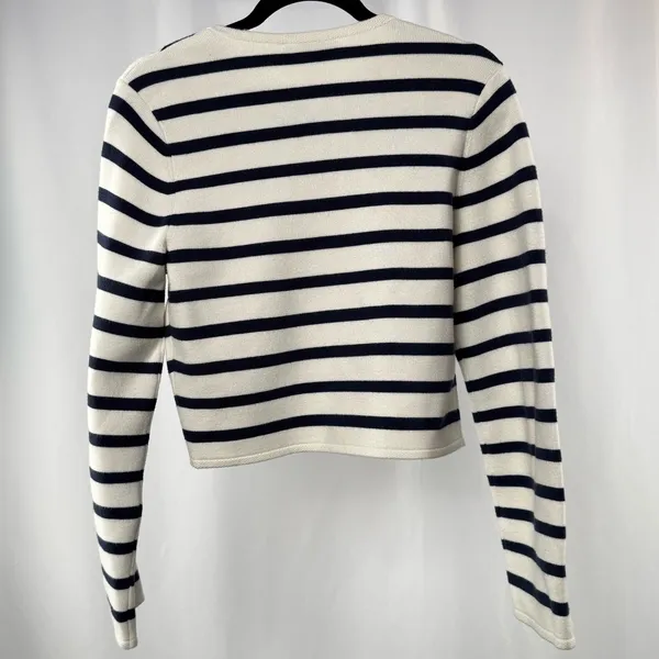Abercrombie &‎ Fitch Gold Button Striped Cardigan Sweater in White Navy Size S - Image 5
