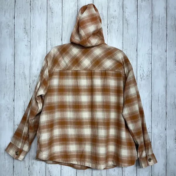 Maurices Plaid Cotton Long Sleeve Hooded Oversized Button Down Shacket Jacket - Image 2