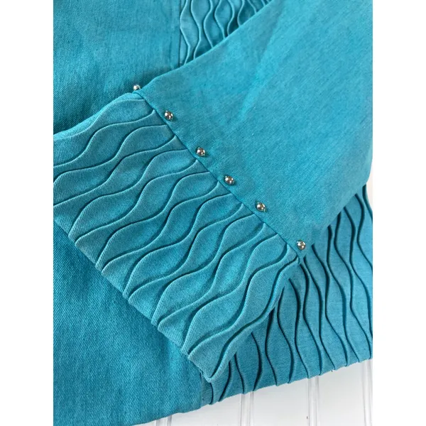 Odeliah Denim Teal Blue Smocked Studded Skirt & Jacket Set Size 16 Vintage Style - Image 10
