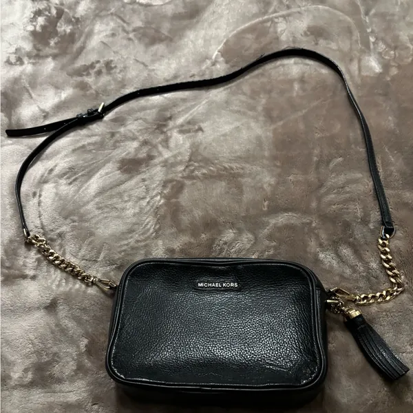 Michael Kors Black Leather Crossbody with Gold Chain and Tassel - Image 13