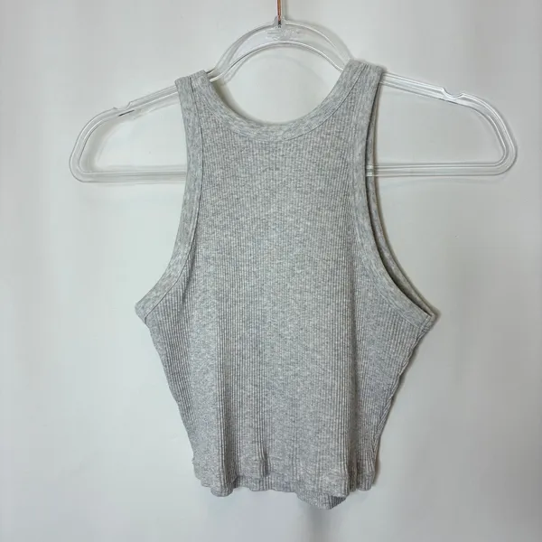 UNIQLO Light Gray Ribbed Knit High Neck Tank Top Cotton Spandex Womens Medium - Image 6