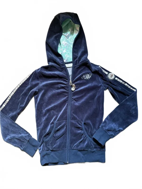 Miss Nickelson Enchanted Couture Velour Hoodie Y2K McBling Embroidered Navy - Image 2
