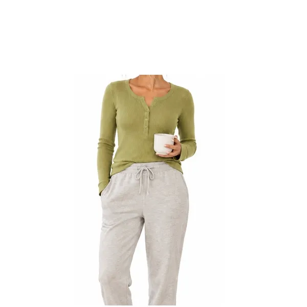 Aerie Top Womens Size M Ribbed Henley Long Sleeve Green Y2K Casual Comfort - Image 2